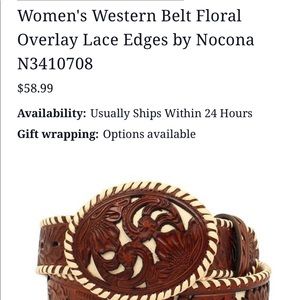 NWOT. Nocona Overlay Lace Belt
